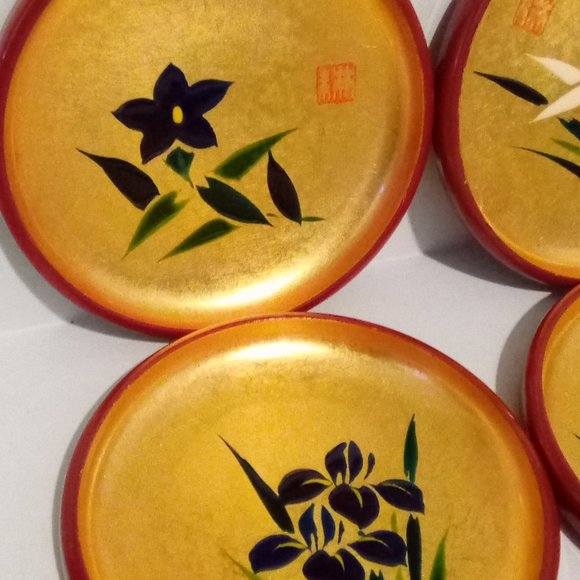 Vintage Mid-Century Wood Lacquerware Gold Gilt Bowls Signed - Picture 3 of 8